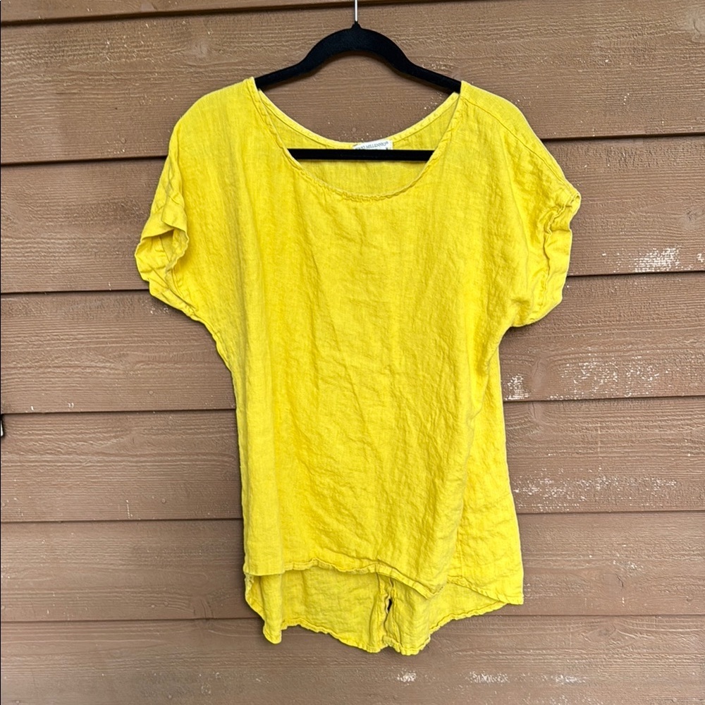 Terzo Millennio Golden Yellow Linen Loose Button Back Blouse Size Medium